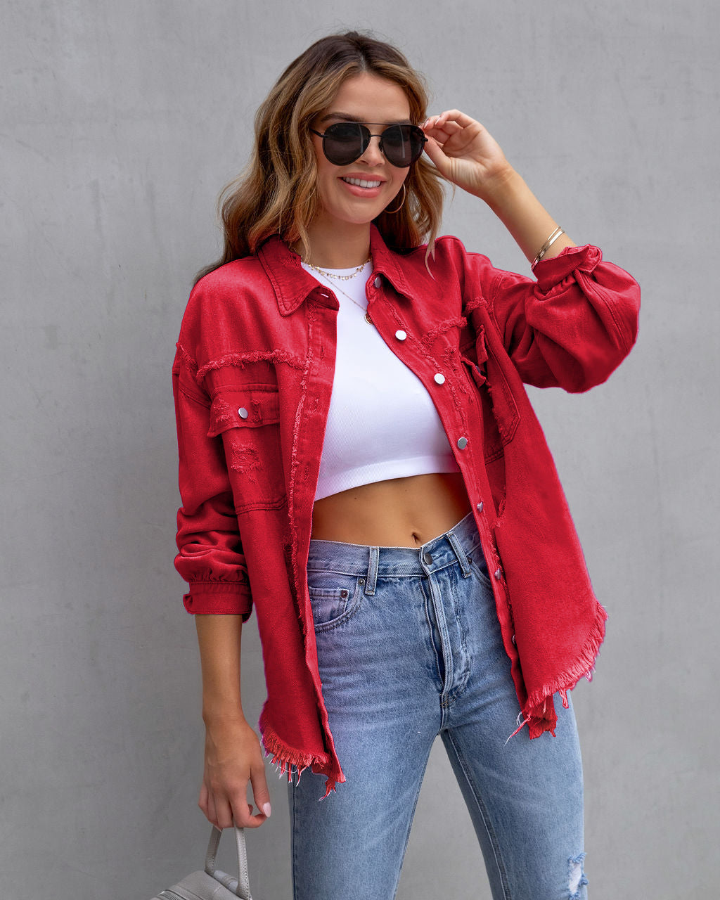 Women's Casual Tops: Autumn and Spring Fashion Shirt Jacket with Ripped Design