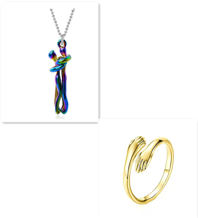 Simple Temperament Clavicle Chain Love Hug Necklace, Unisex Men Women Couple Jewelry