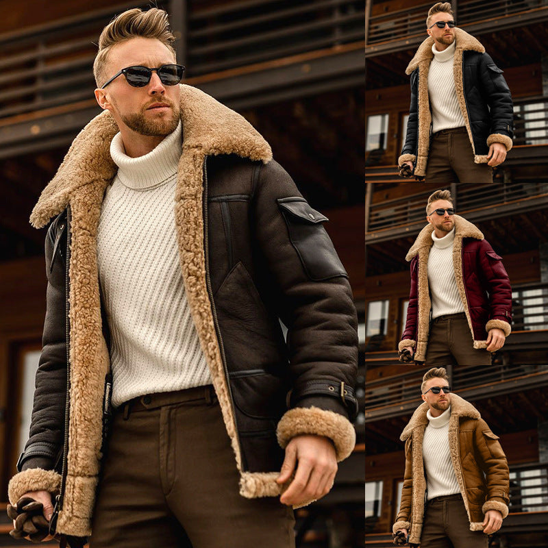 Men's Military Fleece Winter Jacket with Warm Fur Collar, Featuring Army Tactical Style