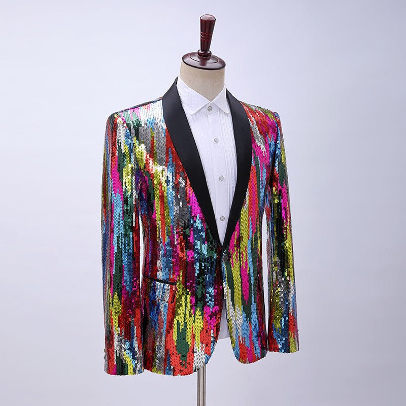 Men's Colorful Abstract Sequin Top /Coat - Evening Formal / Casual Vertical Pattern Tops