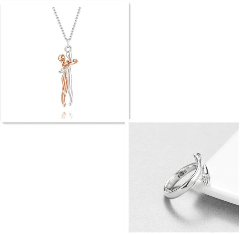 Simple Temperament Clavicle Chain Love Hug Necklace, Unisex Men Women Couple Jewelry