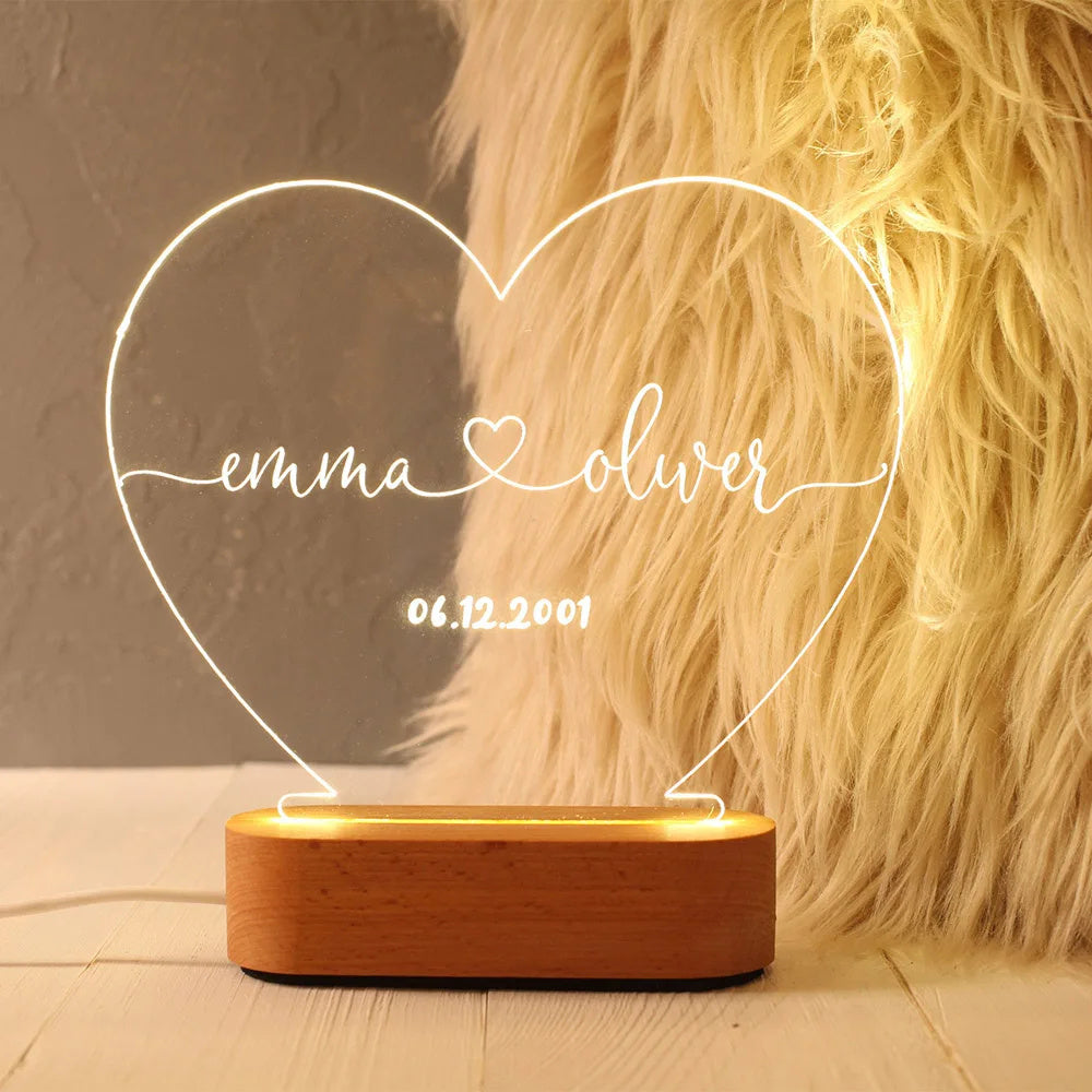 Customized ( Names / Date ) Night Light for Valentines Day / Anniversary - Perfect for Gifts
