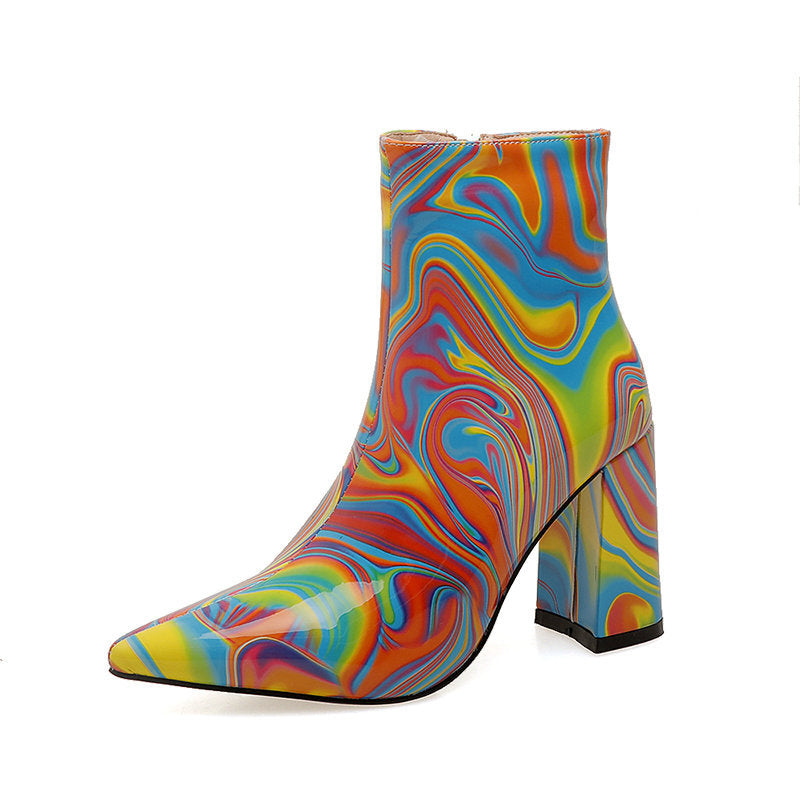 Women's Coloured Abstract Martin Boots -Leather (Pointy)