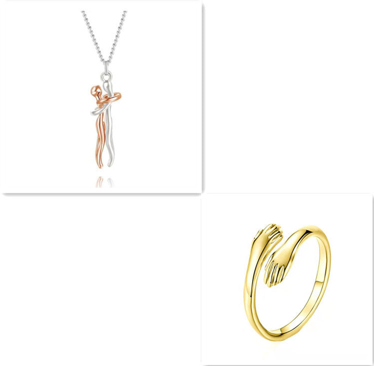 Simple Temperament Clavicle Chain Love Hug Necklace, Unisex Men Women Couple Jewelry