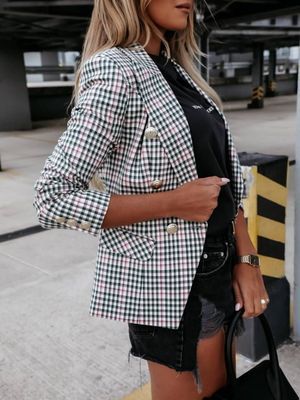 Women's Plaid Blazer Loose Fit and Long Sleeves