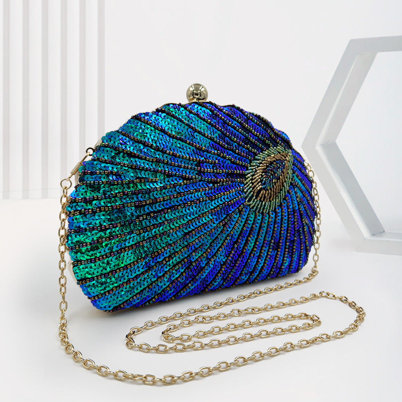 Vintage Beaded Crossbody Handbag with One Shoulder Chain for Women