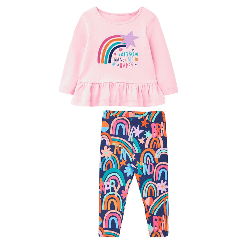 Children's Rainbow Embroidery Hit Long-sleeved Suit