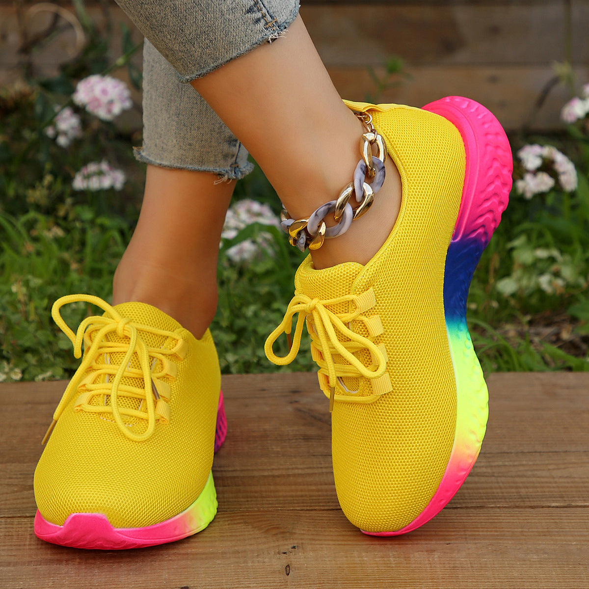 Women's Lace-up Mesh With Rainbow Sole / Sneakers / Walking Running Sports Shoes