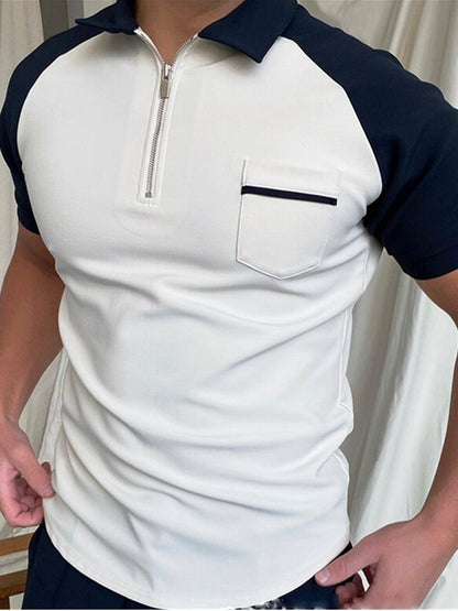 Men's Striped Stand-Collar Short Sleeve Polo Tee