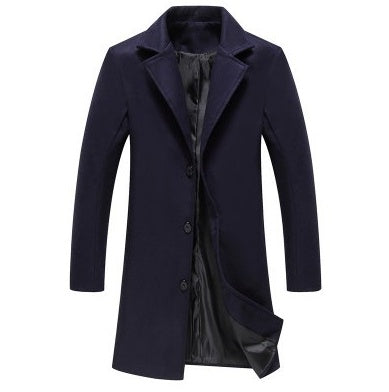 Winter Men's Woolen Coats: Solid Color for Casual Business Attire