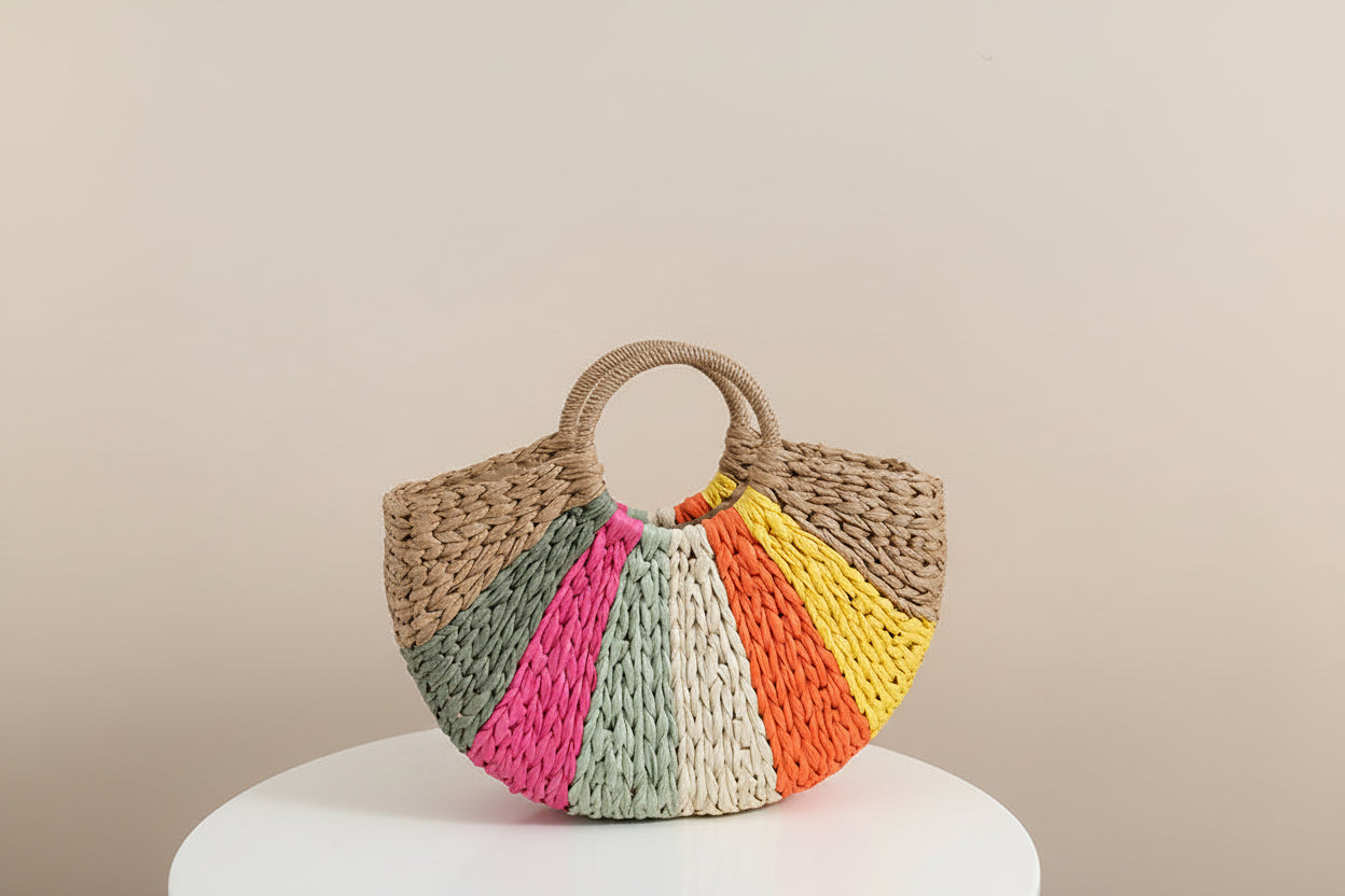 Women's Rainbow Woven Straw Beach Bag
