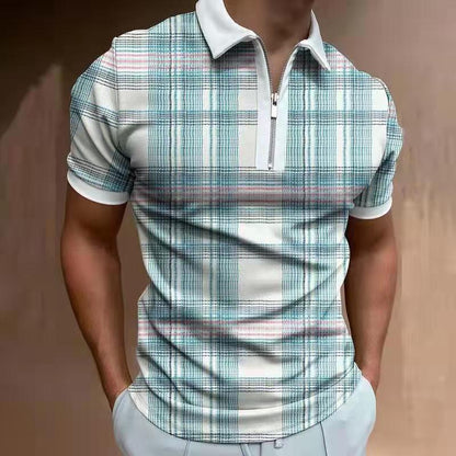 Men's Striped Stand-Collar Short Sleeve Polo Tee
