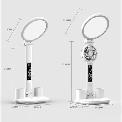 Multi-Functional Plug-in Fan/LED Clock /Table Dimmable Lamp /USB Chargeable /Light Foldable