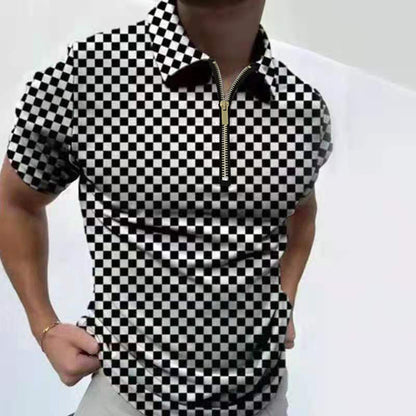 Men's Striped Stand-Collar Short Sleeve Polo Tee