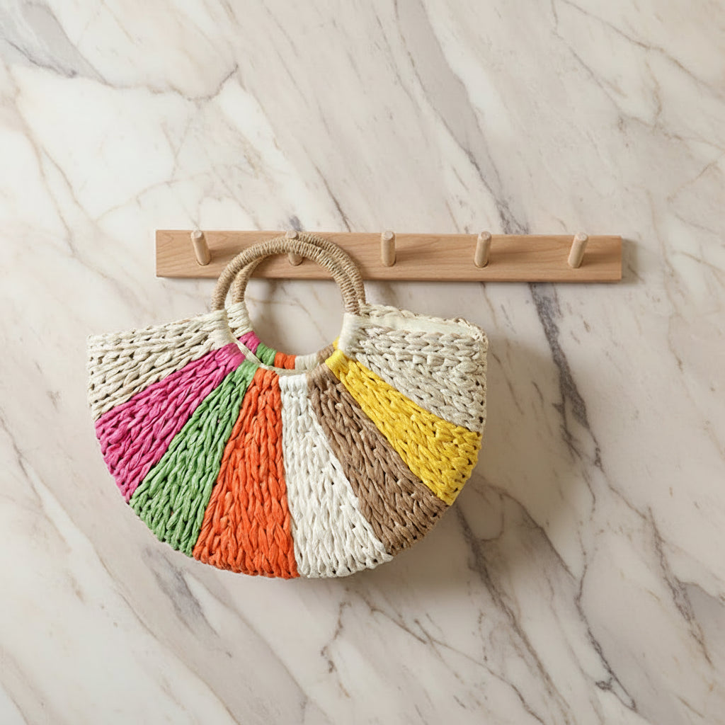 Women's Rainbow Woven Straw Beach Bag