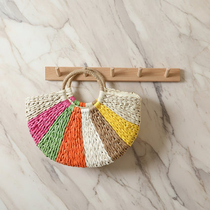 Women's Rainbow Woven Straw Beach Bag
