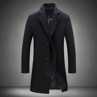 Winter Men's Woolen Coats: Solid Color for Casual Business Attire