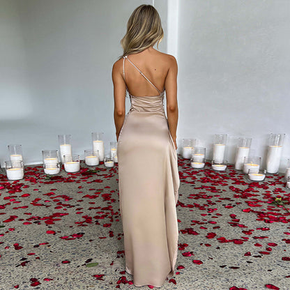 One-shoulder Backless / Elegant Slim-fit / Satin Dress For Women
