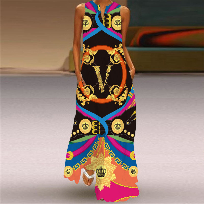 Women's Vibrant Multicolour Sleeveless Maxi Dress