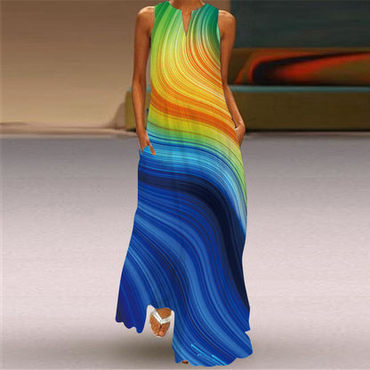 Women's Vibrant Multicolour Sleeveless Maxi Dress