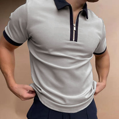 Men's Striped Stand-Collar Short Sleeve Polo Tee