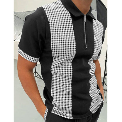 Men's Striped Stand-Collar Short Sleeve Polo Tee