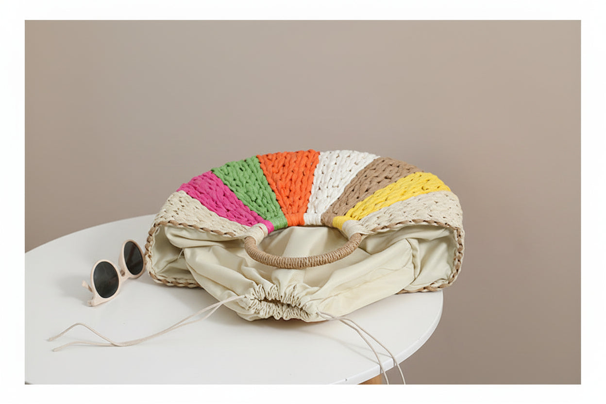 Women's Rainbow Woven Straw Beach Bag