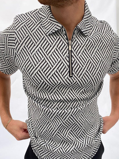 Men's Striped Stand-Collar Short Sleeve Polo Tee