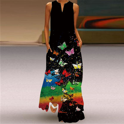 Women's Vibrant Multicolour Sleeveless Maxi Dress