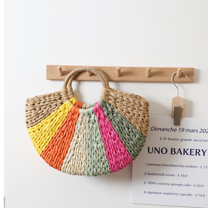 Women's Rainbow Woven Straw Beach Bag