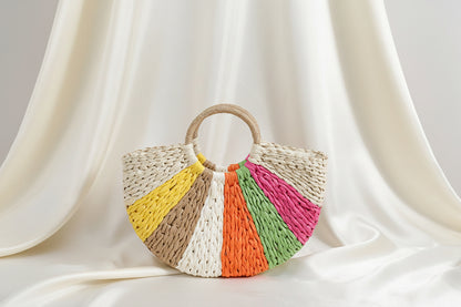 Women's Rainbow Woven Straw Beach Bag