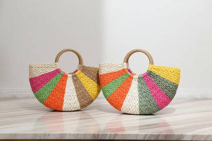 Women's Rainbow Woven Straw Beach Bag