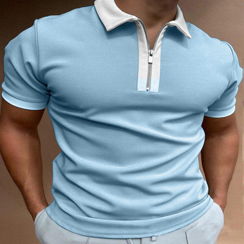 Men's Striped Stand-Collar Short Sleeve Polo Tee