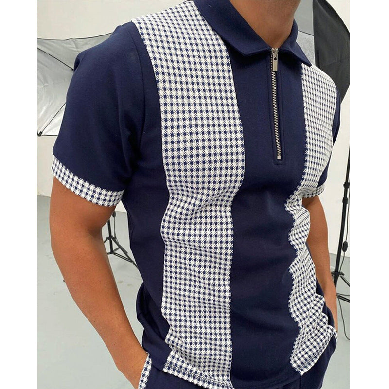 Men's Striped Stand-Collar Short Sleeve Polo Tee