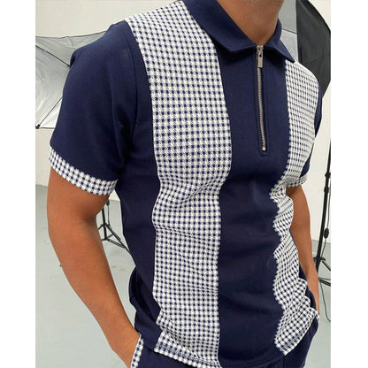 Men's Striped Stand-Collar Short Sleeve Polo Tee