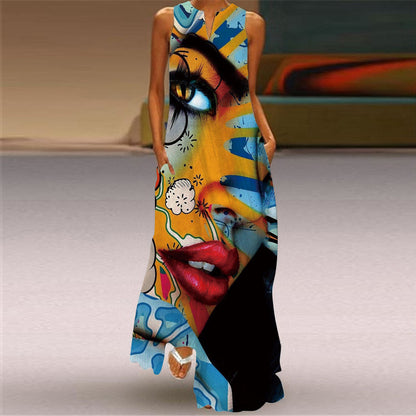 Women's Vibrant Multicolour Sleeveless Maxi Dress